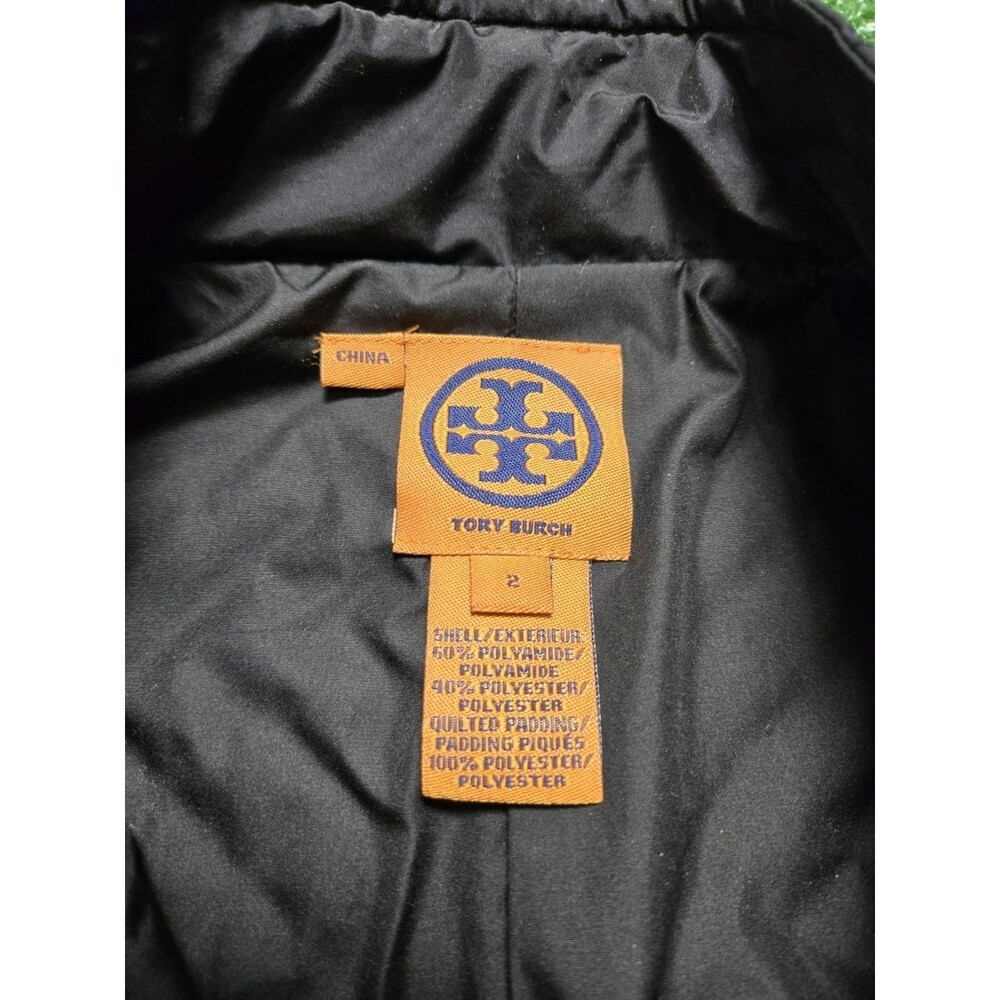 Tory Burch Quilted Jacket Black Gold Logo Buttons Women's Size 2 23081574 - Picture 3 of 12